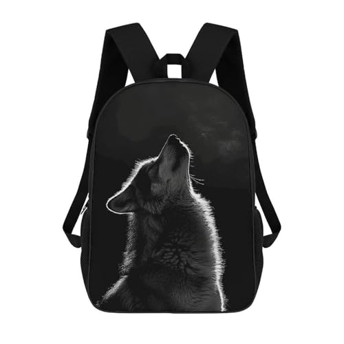Wolf Facing The Moon Backpack for Men Women, Heavy Duty Backpack Large Capacity, Durable Lightweight Travel Daypack