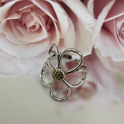 Vintage Daisy Flower 925 Sterling Silver Adjustable Open Ring for Women s Hypoallergenic Expandable Wedding Statement Finger Rings3