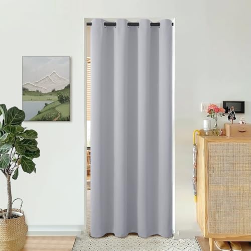 BGment Light Grey Door Curtain 80 Inch Length for Doorway, Bedroom Closet Curtain, Privacy Thermal Insulated Blackout Grommet Room Divider for Room Separation, 1 Panel, 52 Inch Wide