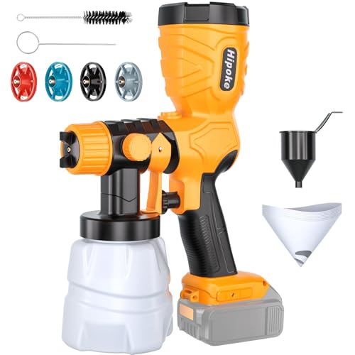 350W Cordless Paint Sprayer for Dewalt 20V Battery, HVLP Spray Gun with Brushless Motor & 4 Copper Nozzles, for Interior, Exterior Walls, Furniture, Fences (Battery Not Included)