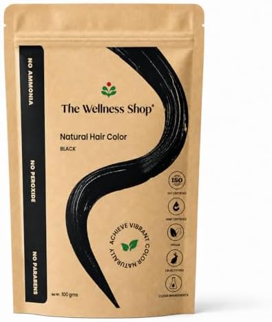 The Wellness Shop - Natural Black Hair Color | Long-lasting Hair Color & Healthy Shine | Ammonia Free Long Lasting Color for Stronger & Silkier Hair for Men and Women | Pack Of 1 (100gm / 3.38 fl oz)