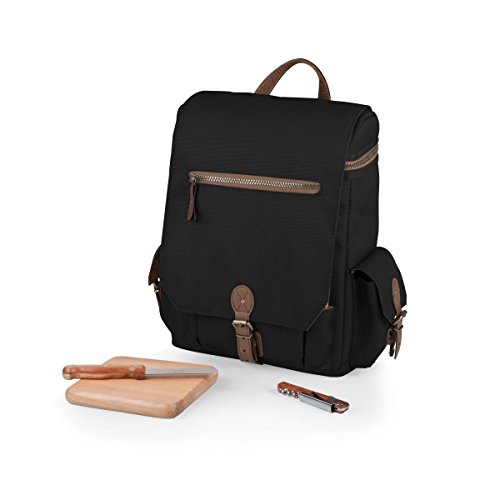 Picnic TIME Moreno 3-Bottle Wine & Cheese Tote, Luxury 3 Bottle Insulated Wine Bag Set with Cheese Board, Knife, & Corkscrew, Adjustable PaddedStrap, and Pockets, Romantic Kit for Couples, (Black)