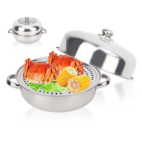 Edelstahl Dampftopf, 28 cm 3 Teiliges Universal Edelstahl Dampfgarer Dampftopf mit Glasdeckel, Dampfkocher Induktion Gardampftopf für Gemüse, Fisch, Suppe, Knödel