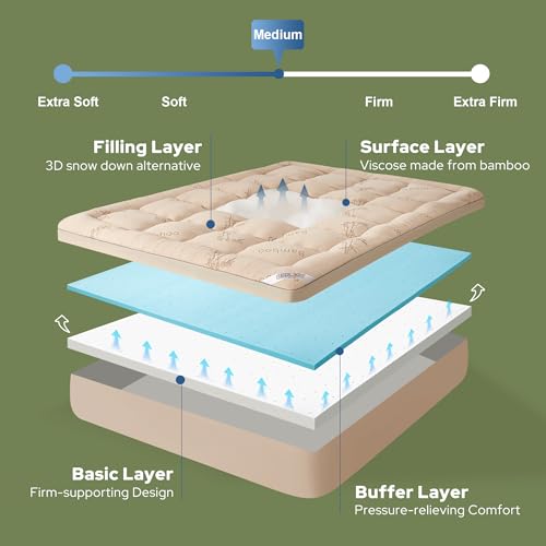Image of BEDLORE 4 Inch Memory Foam Mattress Topper Twin XL for College Dorm Room Essentials, 2-in-1 Dual Layer Design (2 inch Gel Memory Foam + 2 inch Plush Pillow Top Cover) Mattress Topper Medium Firm(Beige)