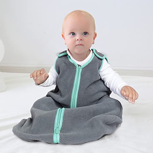 Zigjoy Baby Sleeping Bag Fleece Wearable Blanket For All Season 1.5 Tog Plush Sleeveless Sleep Sack Warm Soft Baby Swaddle Grow Bag For Newborn Infant Boy Girl 8-12 Months(Grey&Blue) #TOP1
