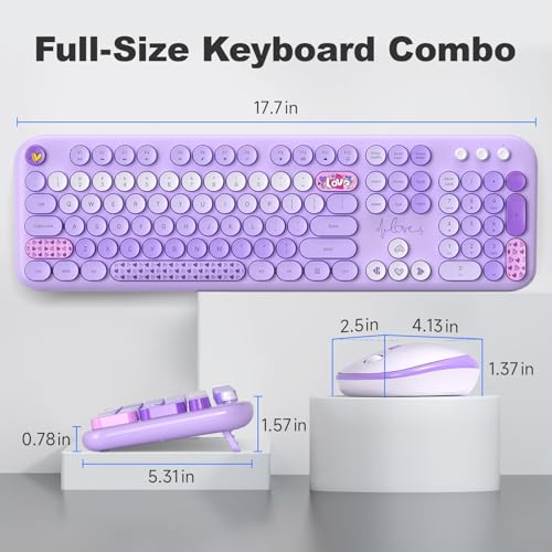 Image of MOFII Wireless Keyboard and Mouse Combo, Full-Size Retro Typewriter-Style Wireless Keyboard with Optical Mouse for Computer /Laptop /Windows /Mac (Purple Mixed)