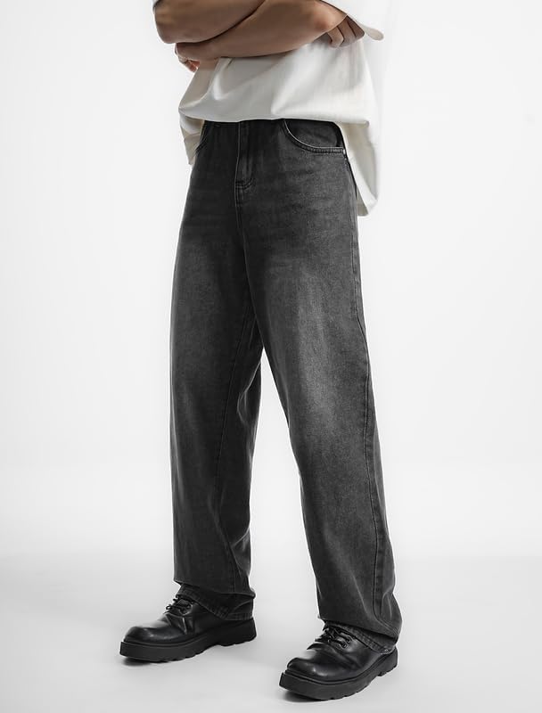 LOGEQI Mens Baggy Hip Hop Jeans Wide Leg Streetwear Jeans Loose Fit Y2K Skater Denim Pants - Image 5