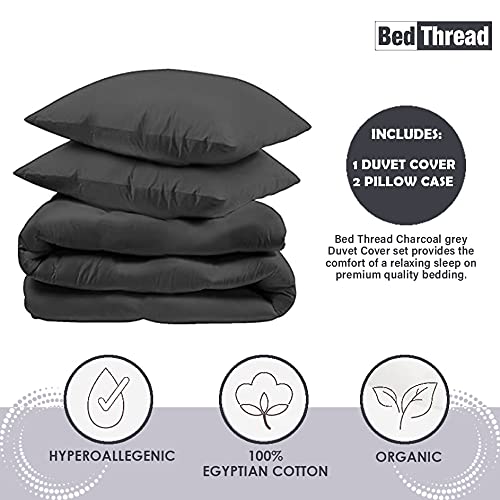 BBed Thread - Egyptian Cotton Double Duvet Cover Set Charcoal Grey, 400 Thread Count Long Staple Egyptian Cotton Double Bed Duvet Set Grey, Quilt Bedding Set, Felicia Viscose Embroidered Duvet Covers - Image 6