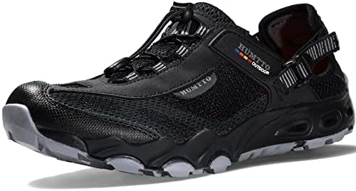 HUMTTO Mens Womens Athletic Outdoor Sandals - Amphibious Hiking Sandal Sport Sandal Closed Toe, Adjustable, Arch Support for Beach Vacation Camping Summer Sandals 7.5 black/grey