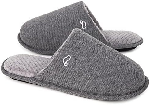 EverFoams Men's Cotton Knit Memory Foam Indoor Slippers Light Weight House Shoes with Anti-Skid Sole (11-12 M US, Grey)