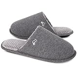 EverFoams Men's Cotton Knit Memory Foam Indoor Slippers Light Weight House Shoes with Anti-Skid Sole