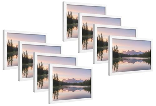 Image of 4x6 Inch 8 PCS Elegant White Wooden Photo Frame - Lightweight Gallery Style, 0.5mm Unbreakable Acrylic Front, Wall & Tabletop Display | Perfect for Home & Office Decor
