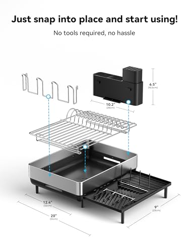 SUNLY Large Dish Drying Rack, Expandable Dish Racks for Kitchen Counter, Space Saving 304 Stainless Steel Kitchen Dish Drying Rack, Extra Large Dish Drainer with Multifunctional Flip Up Pegs, Black - Image 7