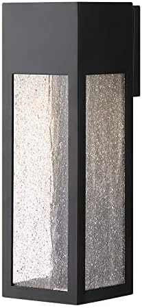 Hinkley Rook 15" Single Light Wall Mount Outdoor Lantern, Aluminum, Clear Seedy Glass, Modern, LED Included, Dark Sky Compliant, Satin Black Finish