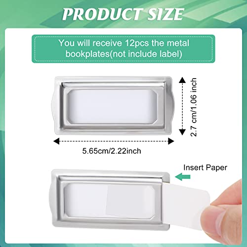 12 Pcs Self Adhesive Metal Bookplates for Books Card Horizontal Clip Label Holders Metal Drawer Tag Silver Label Plate for Office Library Book File Cabinet Drawer Tag Teacher School Classroom