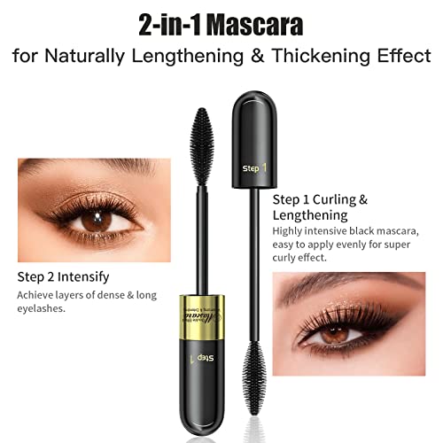 4D Silk Fiber Eyelash Mascara,Waterproof Mascara Black,2 in1 Double Effect Eyelash Mascara,Volumising Mascara,No Clumping,No Smudging,Adds Length,Depth and Glamour Effortlessly for Striking Eyes - Image 5