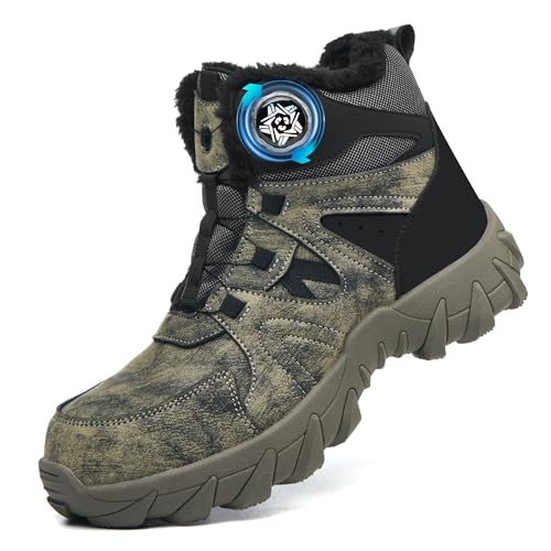 COOU Botas de seguridad para hombre y mujer, botas de invierno cálidas con puntera de acero, antideslizantes, ligeras, cómodas con cordones de hebilla giratoria, C13jr Verde, 43 1/3 EU