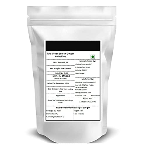 Image of Siyacha Tea Tulsi Lemon Ginger Green Tea, 500 Grams, with Natural Tulsi, Lemon Peel, Ginger Roots Blend, Natural Antioxident Rich, Immunity Booster Detox Beverage, Chai Makes 250 cups (approx)