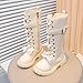 IWIHMIV Long Boots for Girls Lace Up Riding Boots Mid Calf Fashion Non Slip Side Zipper Plush High Booties（Beige,1