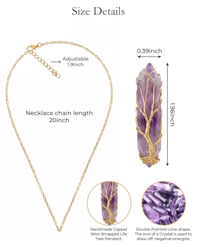 Image of Tree of Life - Amethyst Healing Crystal Chakra Necklace & Pendant, Reiki Spiritual Jewelry Gift for Women & Men, Positivity Energy Protection, Good Luck, Birthday Gifts for Women, Mom, Sister