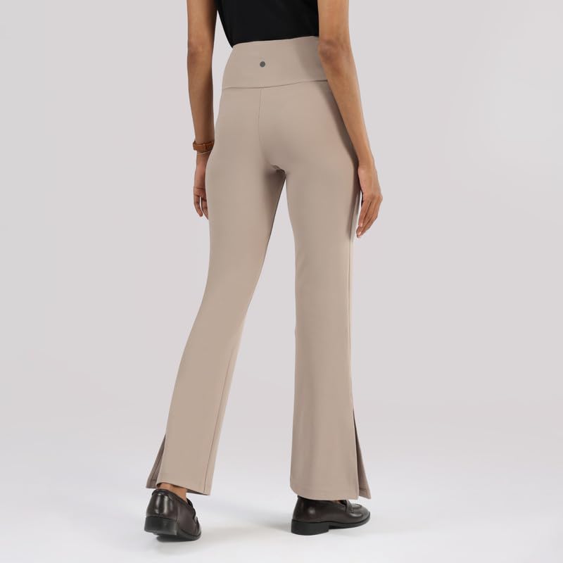 Image of BlissClub Women's Comfort Fit Mid Rise Ultimate Slit Flare Pants - Lite Tall |Above 5'5 | Stylish Slits | Stretchy | Comfortable | Back Pocket