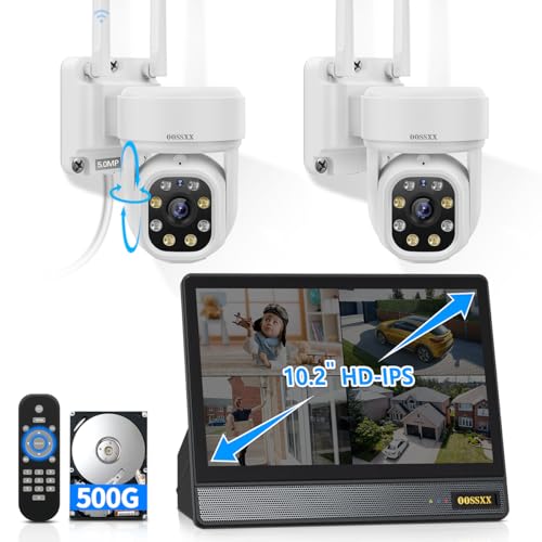 (2026 New) 5MP Wireless Security Camera System, 10" IPS Monitor 10CH NVR, Dual-Band 2.4/5.8GHz WiFi, Dual Antenna Cameras, 130° Wide Angle, 2-Way Audio, 500GB HDD, No Monthly Fee, IP66