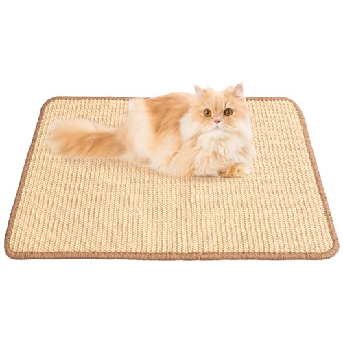 CHEERPALS Sisal Cat Scratcher Mat for Indoor Cats, Natural Sisal Fabric Scratching Pad Horizontal Scratch Rug with Sticky Tapes, Protect Couch, Wall and Carpets (White)
