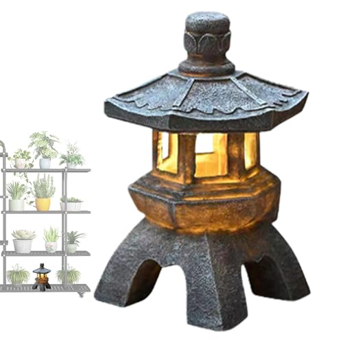 Farol solar de jardín zen – Luz de pagoda de piedra, característica nocturna duradera, resistente a la intemperie, decoración al aire libre | Iluminación decorativa de paisaje para patio, pasarela