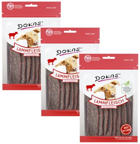 Dokas Hundesnack Lammfleisch getrocknet – 3 x 70g | Schonend luftgetrocknet & 100 % Fleischanteil | Hypoallergen, fettarm & getreidefrei | Ideal für Sensible Hunde