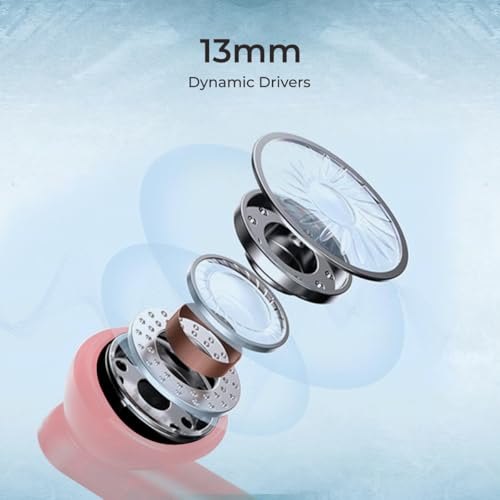 Image of pTron Basspods P81 in-Ear Wireless Earbuds, Pristine Sound, 32Hrs Playtime, Clear Calls TWS Earbuds, Bluetooth V5.1 Headphone, Type-C Fast Charging, Voice Assist & IPX4 Water Resistant (Pink)