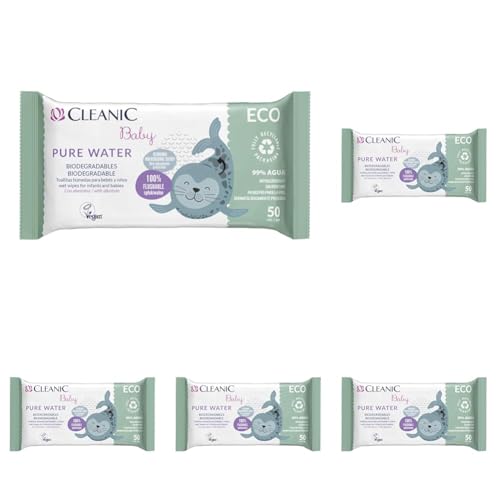 Cleanic Toallitas Húmedas Baby Eco Pure Water - (50 Piezas) Toallitas Húmedas - Composición 99% a Base de Agua - Alantoína - Sin Perfume - Desechables - para Pieles Sensibles - 50 Piezas