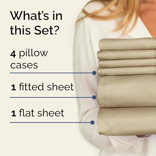 Image of Cal King 6 Piece Bed Sheet Set - Comfy, Breathable & Cooling Sheets - Beige | Ultra-Soft Hotel Luxury Bedding Set with 8-16 Inch Deep Pockets, 1 Flat & 1 Fitted Sheet & 4 Pillowcases, Wrinkle & Fade Free
