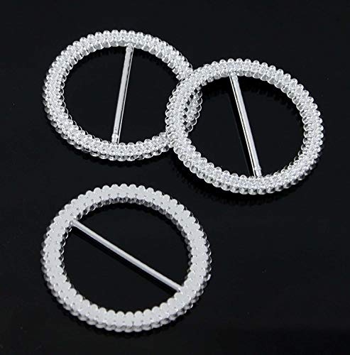 KCHEX 50 Pcs 53 mm Round Silver Tone Acrylic Buckle Chair Sash Ribbon Slider