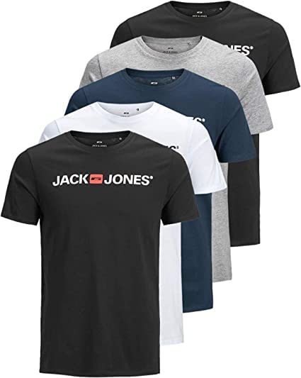 JACK & JONES Herren T Shirt 3er Pack Print Mix Rundhals O-Neck Regular