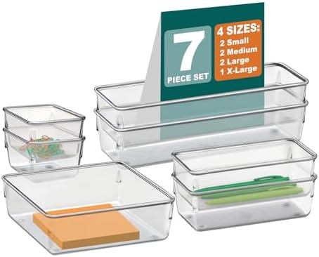 Acrimet Organizador Modular de Gavetas Transparente, Kit com 7 Potes | Tamanhos Sortidos Para Organizar Gavetas, Bancadas e Armários