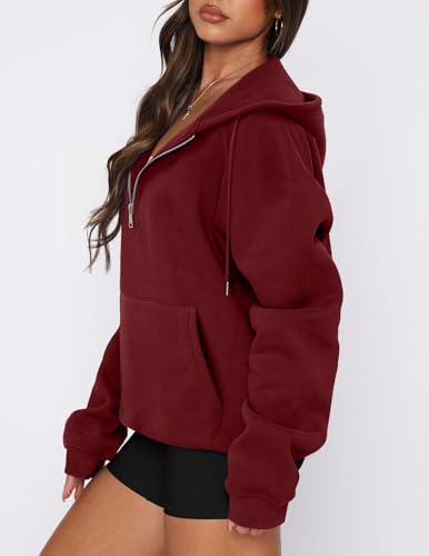 onlypuff Women Half Zipper Pullover Sweatshirt Long Sleeve Hoodies Kangaroo Pocket Fleece Basic Sweater