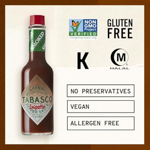 Image of TABASCO Brand Chipotle Pepper Sauce, Medium Hot Sauce, Glass Bottle, Chipotle Peppers, Smoky & Smooth, Great for Marinating or Grilling Meats, Chicken Burritos, & More, 2 Fl Oz (Pack of 1)