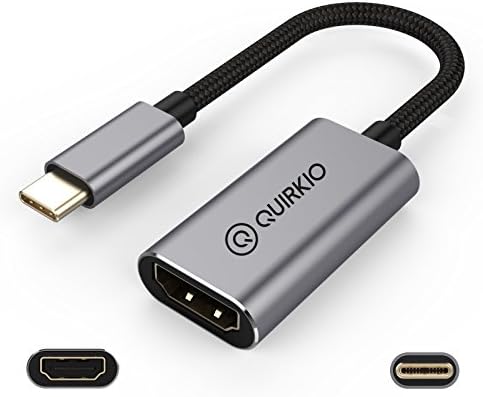 Quirkio USB C to HDMI Adapter, Grey – Type C Male to HDMI Female – Mirror and Stream Video, Audio and Images from USB-C Phones, Tablets, Laptops, Macbooks and Chromebooks to External Monitor Screens