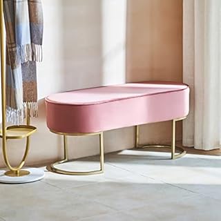VONLUCE Pink Velvet Bench with Padded Seat and Golden Metal Legs, Upholstered 100cm Long Ottoman for Bedroom Decor, Dining Bench Vanity Dressing Table Stool End of Bed Bench & Foot Stool