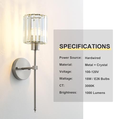 Image of KARTOOSH Hardwired Crystal Wall Sconces Set of 2
