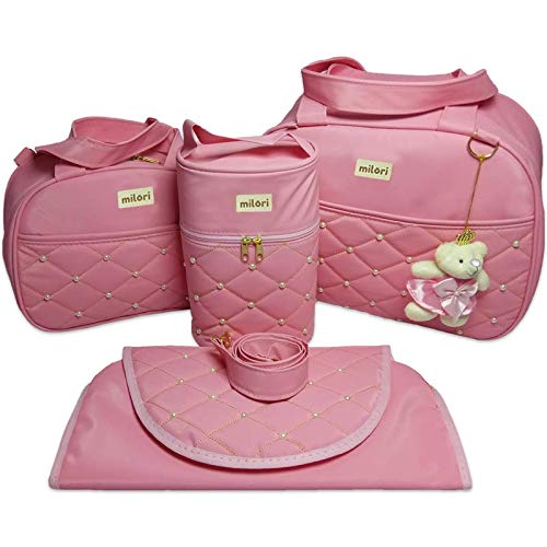 Kit com 4 Bolsas de Maternidade Pérola - Térmico Impermeável - Rosa Bebê