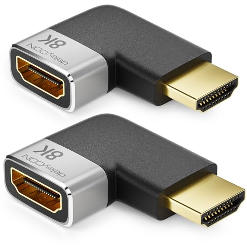 deleyCON 2 Piezas Conectores de Acoplamiento Adaptador HDMI 8K@60Hz / 4K@120Hz UHD 7680x4320 Aluminio HDMI 2.1 ARC HDR10+ Dolby Vision VRR ALLM 48Gbps Acodado Izquierdo Gris Negro
