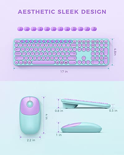 Wireless-Keyboard-and-Mouse-Combo-seenda-USB-Type-C-Wireless-Mouse-and-Keyboard-for-Mac-and-Windows-USB-C-Full-Size-Round-Key-Cute-Keyboard-for-Mac-Windows-7810-Laptop-Computer-Purple-Green