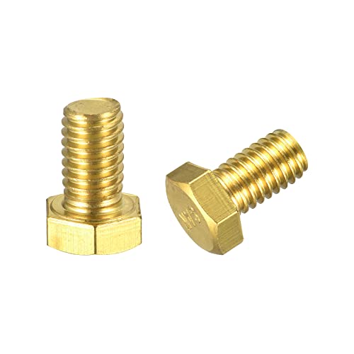 Image of uxcell Brass Hex Bolts, 3 /8-16x5 /8 2pcs Fully Thread Grade 4.8 Solid Brass Hexagon Head Bolt Machine Screws for Machinery