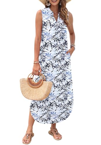 Image of AUSELILY Womens Summer Casual Maxi Dresses 2026 Sleeveless Long Beach Dresses V Neck Loose Sundresses with Side Split Pockets