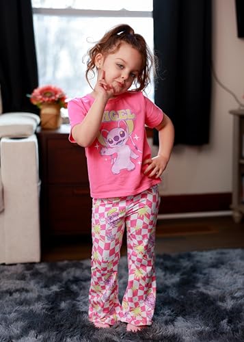 Image of Disney Frozen Princess Minnie Stitch Girl Clothes Long Sleeve Knot Front Sweatshirt Flare Pants Fall 2 Piece Outfit 2-9Y