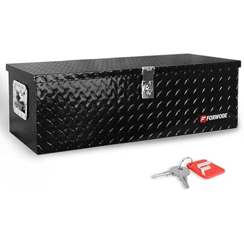 FORWODE 30 Inch Truck Bed Tool Box, Aluminum Heavy Duty Trailer Tool Box for Pickup Truck Bed RV, Toolbox Storage Box with Handle and Lock - Black Cover