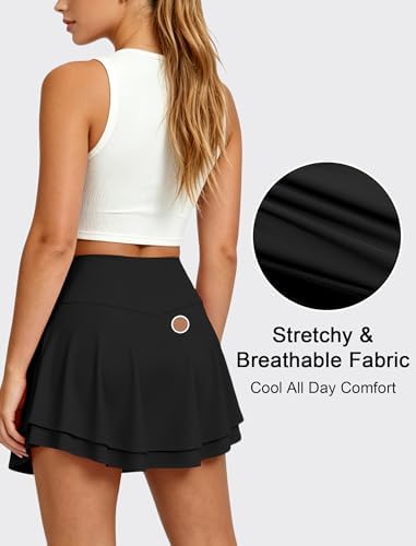 Women's Mini Tennis Skirts with Build-in Shorts Pockets, Y2K High Waisted Athletic Skorts for Golf Workout Casual Black — view 3