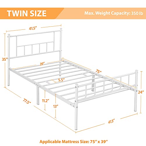 Yaheetech 13 Inch Twin Size Metal Bed Frame With Headboard And Footboard Platform Bed Frame With Storage No Box Spring Needed Mattress Foundation White #TOP1