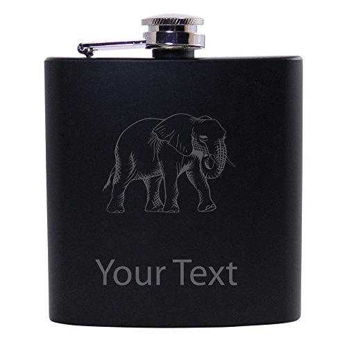 Personalized Custom Elephant Black Stainless Steel Hip Customizable Flask